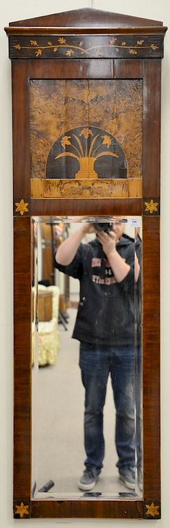 Appraisal: Mahogany trumeau two-part mirror with inlaid top panel height inches