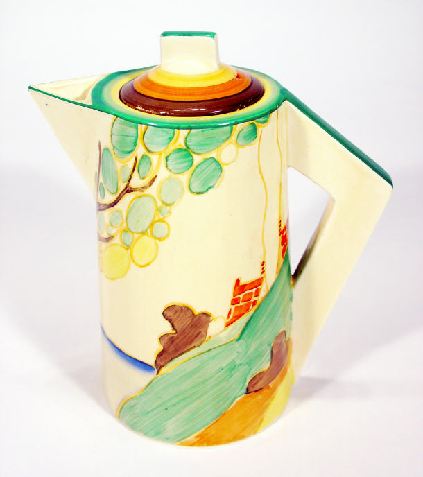 Appraisal: Clarice Cliff Bizarre coffee pot and lid with angular handle