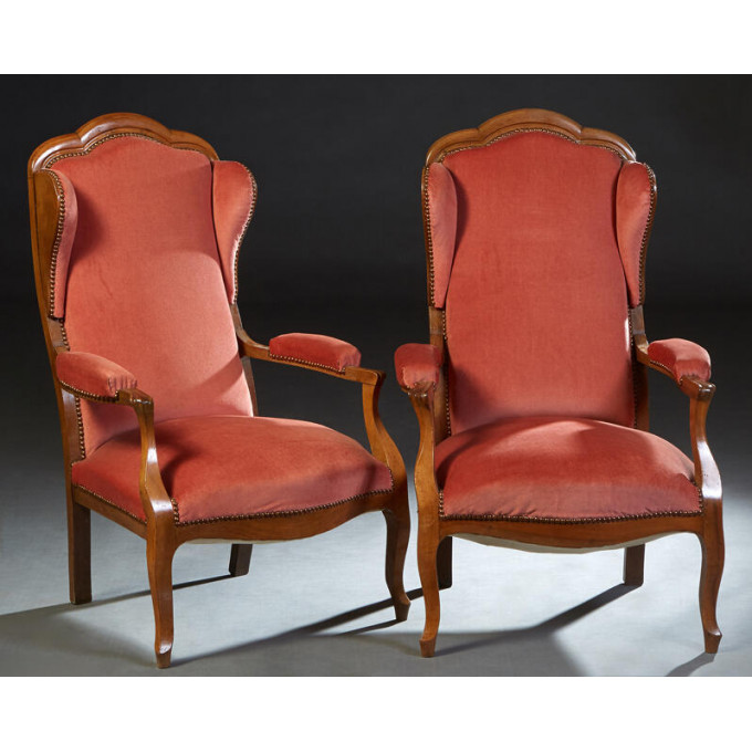 Appraisal: Pair of Louis Philippe Carved Cherry Wing Chairs th the