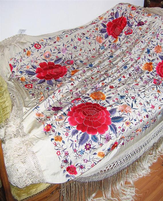 Appraisal: CHINA SILK EMBROIDERY old White ground with colourful floral motifs