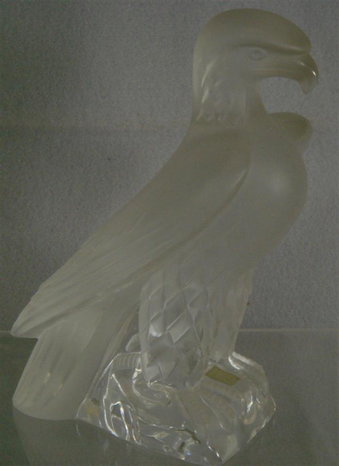 Appraisal: Lalique crystal eagle figurine etched script signature paper label Made