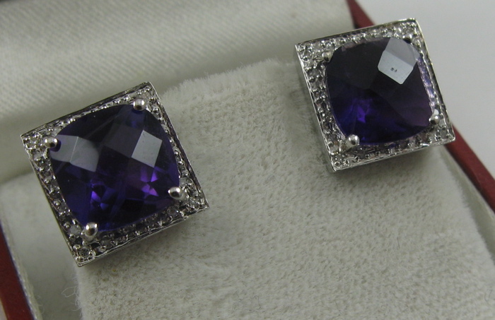 Appraisal: PAIR OF AMETHYST AND DIAMOND EARRINGS Each k white gold