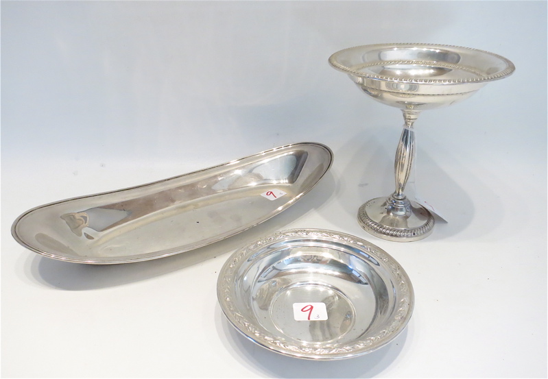 Appraisal: THREE STERLING SILVER HOLLOWWARE PIECES Wallace bowl D oblong serving