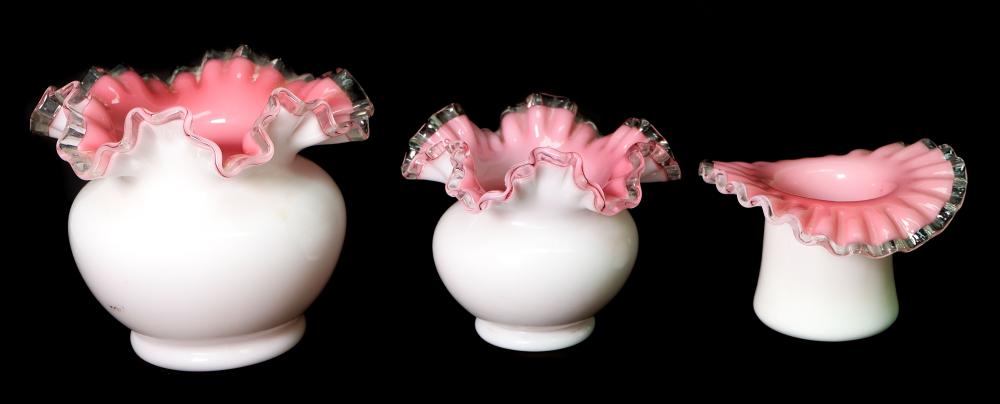 Appraisal: PCS VINTAGE FENTON ART GLASS PINK SILVER CRESTThree pieces of