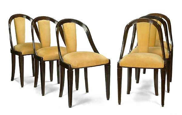 Appraisal: A set of six Art Deco mahogany and suede upholstered