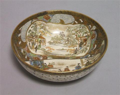 Appraisal: JAPANESE SATSUMA EARTHENWARE BOWL Of circular shape the exterior intricately