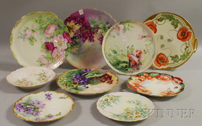 Appraisal: Nine Assorted Gilt and Hand-painted Limoges Porcelain Plates Platters and