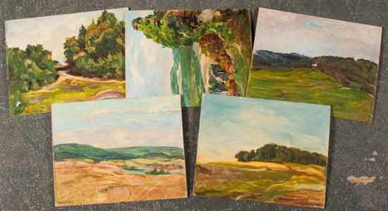 Appraisal: Richard Hendorf German - Five unframed landscape sketches oils on