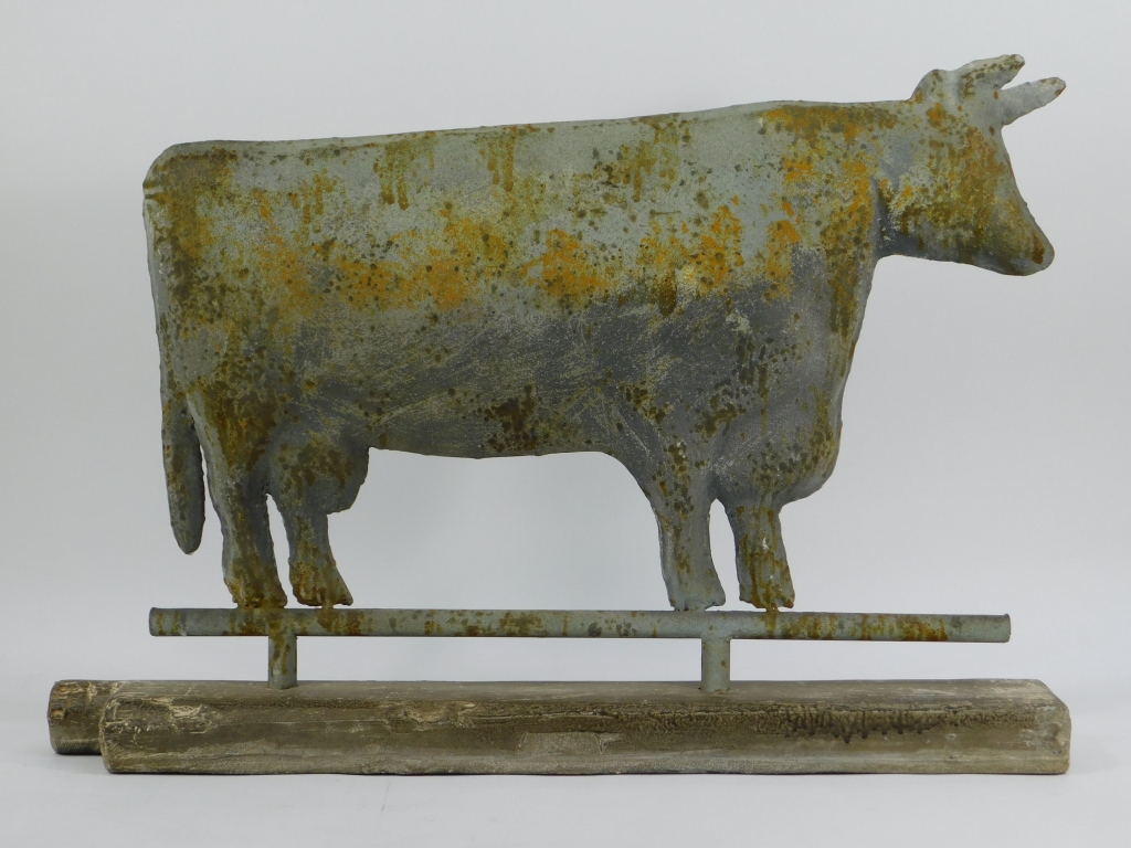 Appraisal: AMERICAN PRIMITIVE FOLK ART METAL COW WEATHERVANE United States Circa