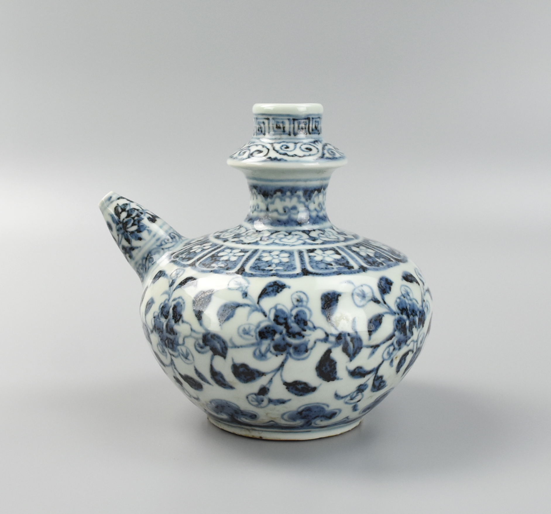 Appraisal: CHINESE MING STYLE BLUE WHITE KENDI VASE the compressed globular