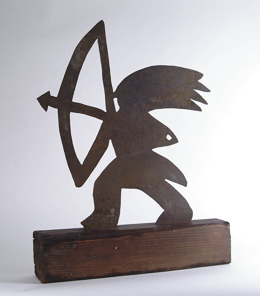 Appraisal: CUTOUT SHEET STEEL INDIAN WITH BOW AND ARROW Silhouette figure