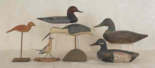 Appraisal: Six carved and painted duck and shore bird decoys th