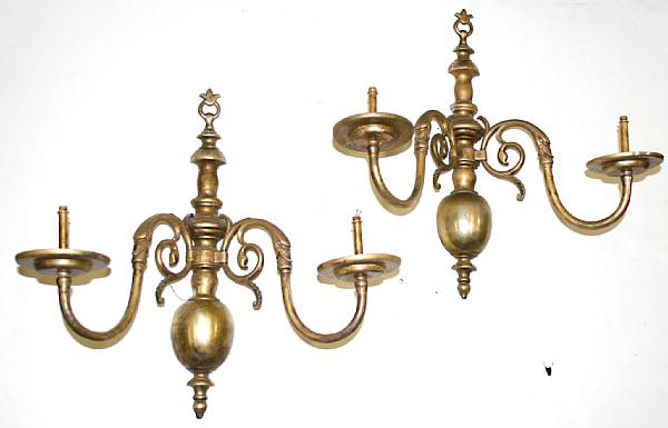 Appraisal: A set of six Flemish Baroque style brass two light