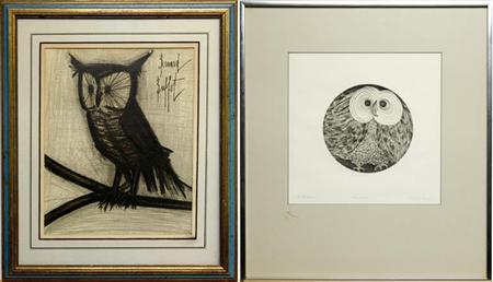 Appraisal: Bernard Buffet OWL Color lithograph Together with Frederick Terna ROUND