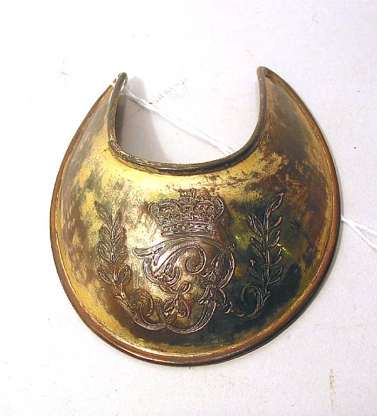 Appraisal: A Georgian universal pattern gilt copper officer's duty gorget Engraved