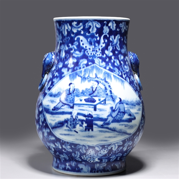 Appraisal: Chinese blue and white porcelain vase with molded elephant handles