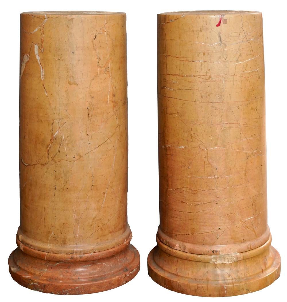 Appraisal: PAIR OF MARBLE PEDESTALSeach in three parts resting on a