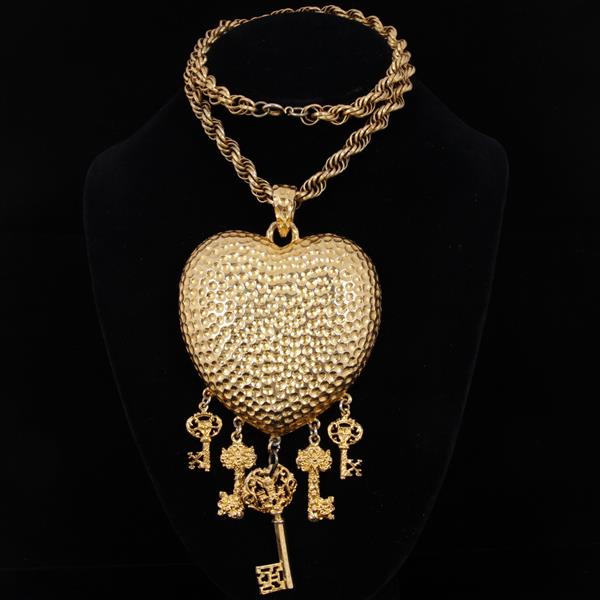 Appraisal: Pauline Rader GIANT Gold Tone Heart and Key pendant Necklace