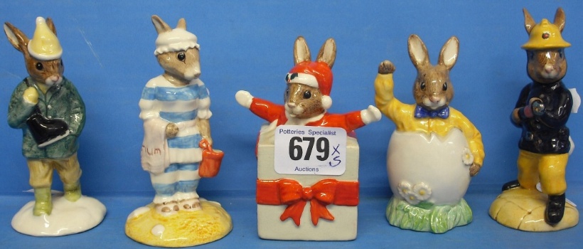 Appraisal: Royal Doulton Bunnykins Figures Easter Greetings DB Fireman DB Chrtistmas