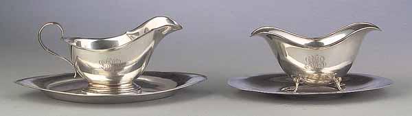 Appraisal: Two Sterling Silver Sauceboats with Underplates Gorham footed sauceboat and