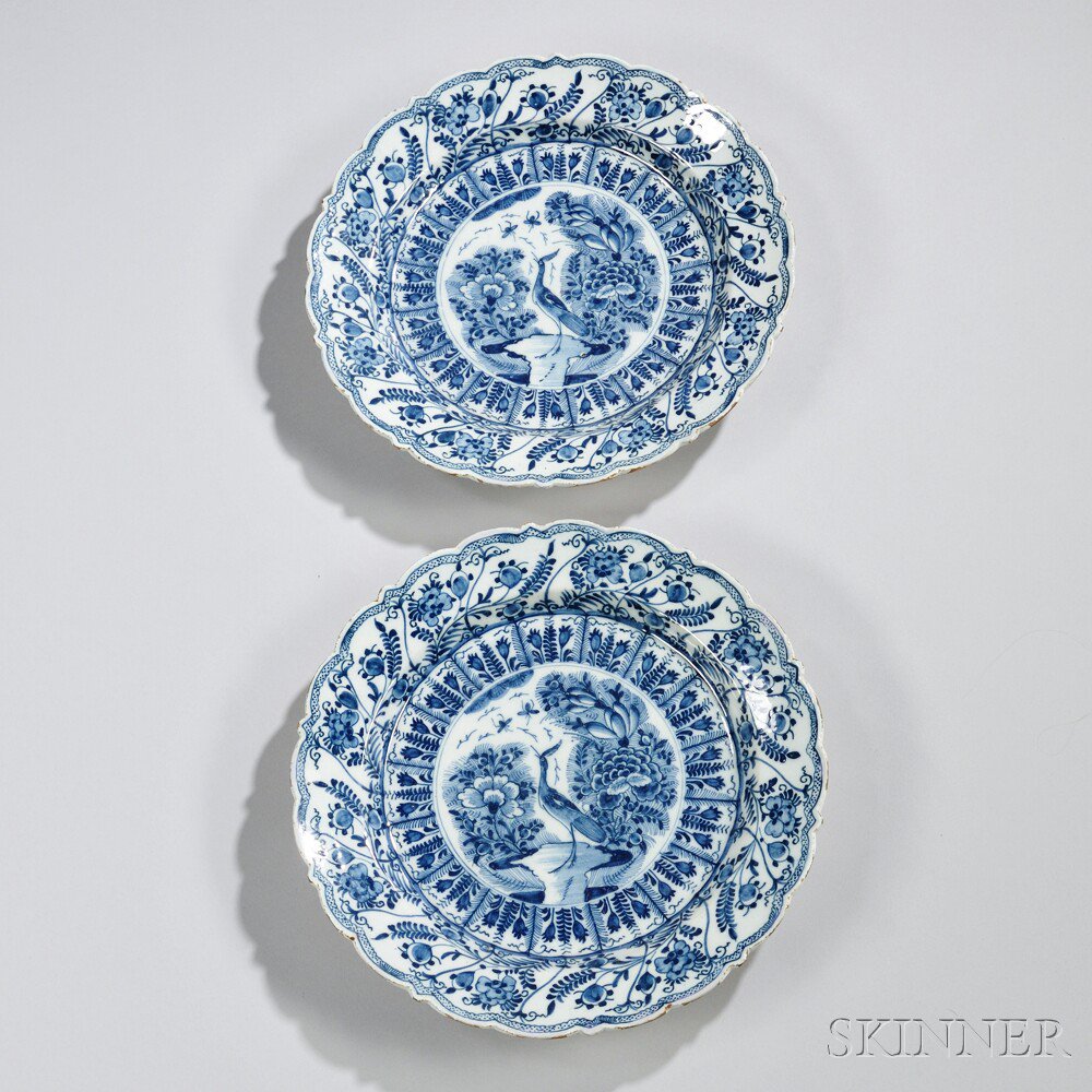 Appraisal: Pair of Dutch Delftware Blue and White Chargers Holland mid-