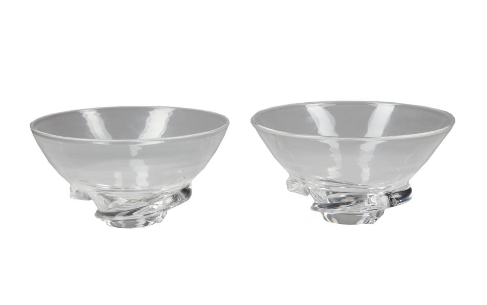 Appraisal: Pair of Vintage Steuben Glass Spiral Bowls etched marks pattern