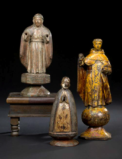 Appraisal: Group of Three Spanish Colonial Carved Wood Santos Figures including