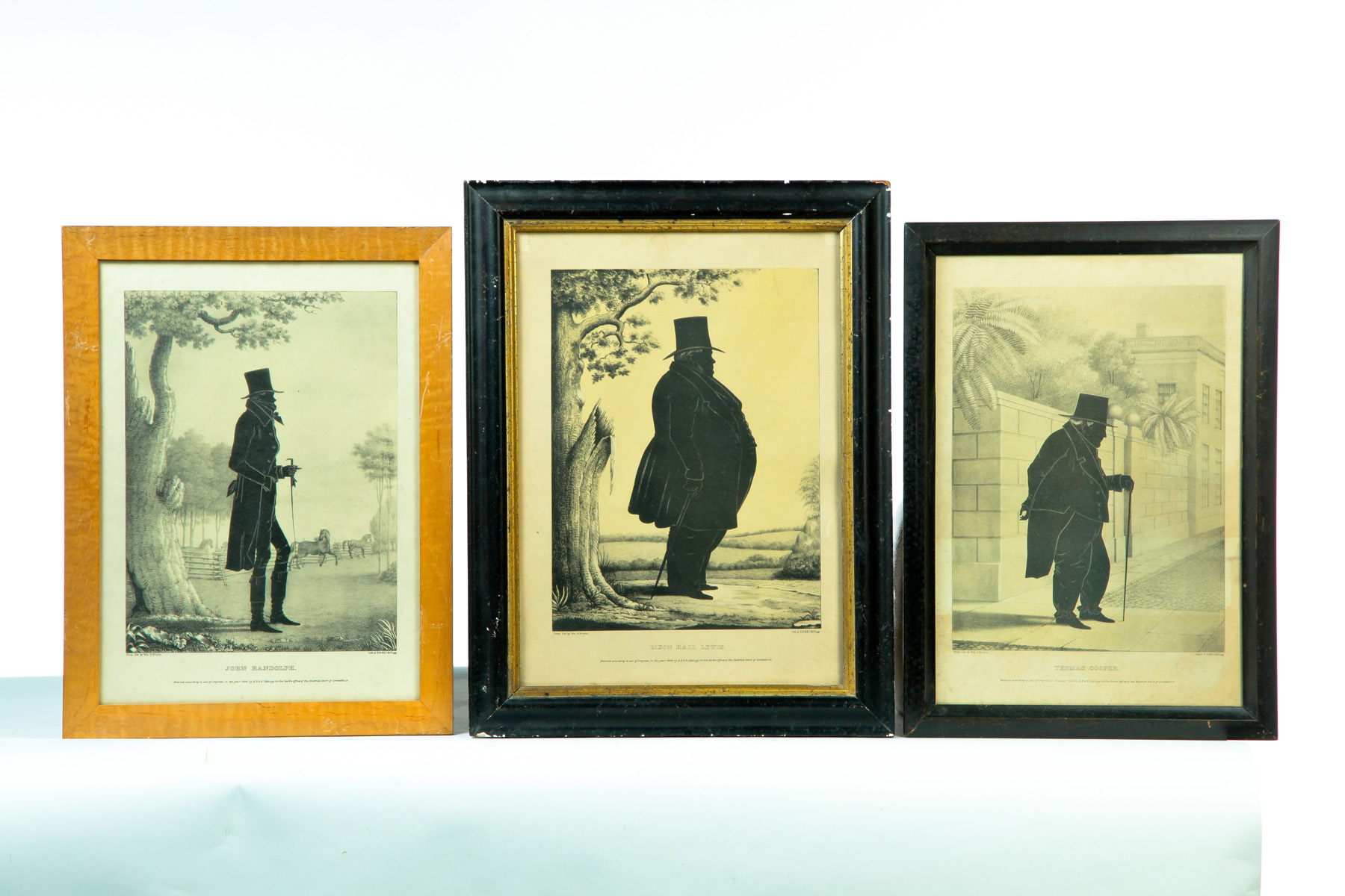 Appraisal: THREE FRAMED KELLOGG SILHOUETTES American Lithographs dated Three gentlemen John