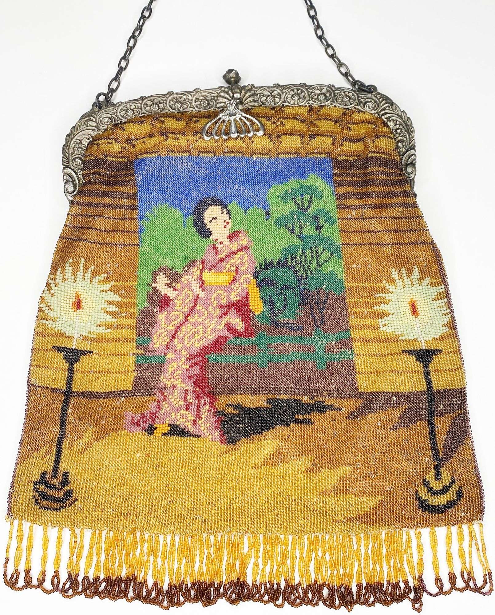 Appraisal: Micro Beaded Hand Bag with Woman in Kimono long at