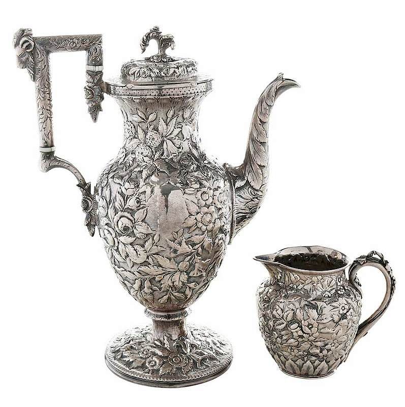 Appraisal: Kirk Repousse Coin Silver Coffee Creamer Baltimore - both with