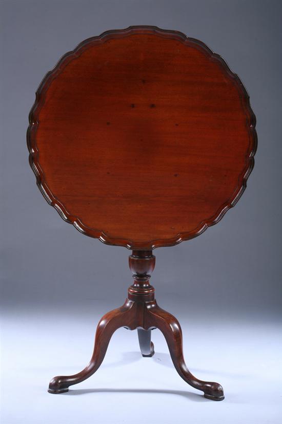 Appraisal: QUEEN ANNE STYLE MAHOGANY TILT-TOP TRIPOD TABLE th century Pie-crust