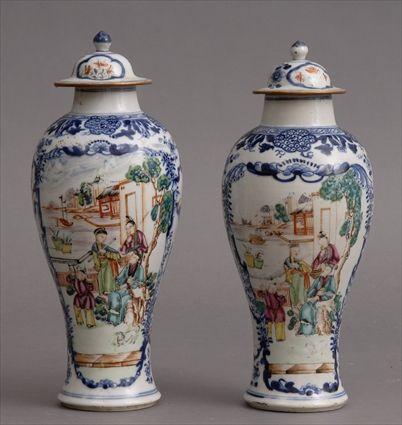 Appraisal: PAIR OF CHINESE EXPORT PORCELAIN BALUSTER-FORM JARS AND COVERS Each