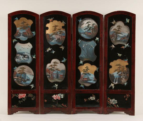 Appraisal: Four panel screen ten hand painted scenes with Eastern subjects