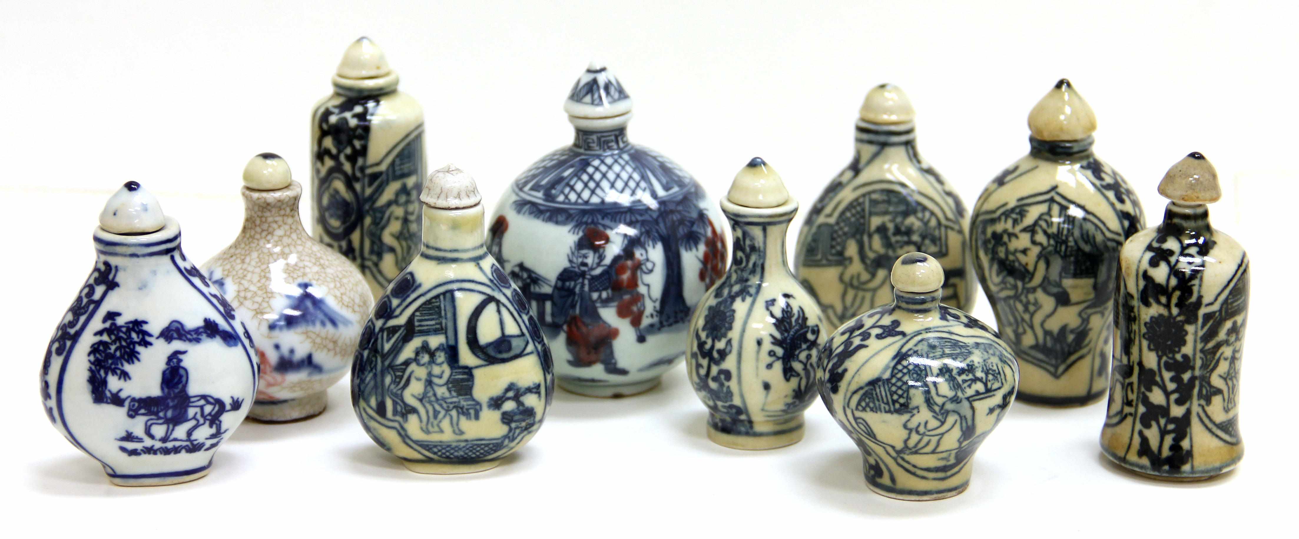 Appraisal: A group of ten blue and white porcelain snuff bottles