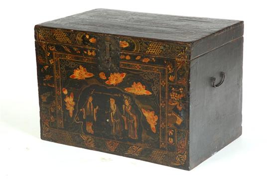 Appraisal: DECORATED TRUNK China nd half- th century hardwood Dovetailed case