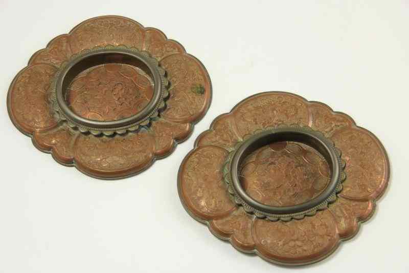 Appraisal: Pair of Chinese Etched Copper Low Dishesoval well surrounded by