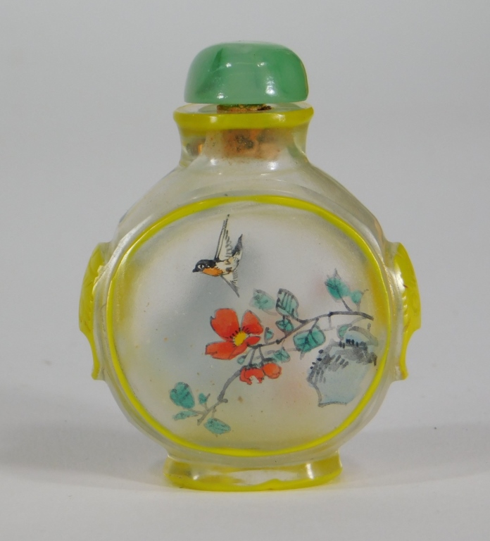 Appraisal: CHINESE REVERSE PAINTED PEKING GLASS SNUFF BOTTLE China Early th