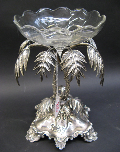 Appraisal: SILVER PLATED PALM TREE CENTERPIECE the draping palm leaves and