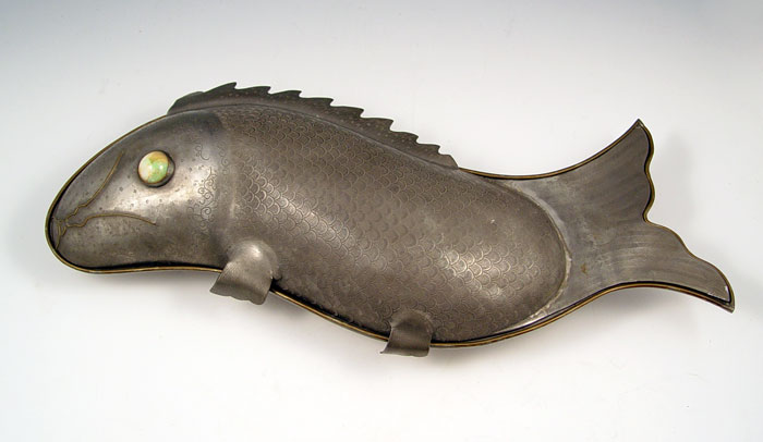 Appraisal: TURN OF THE CENTURY CHINESE PEWTER CARP FORM COVERED DISH