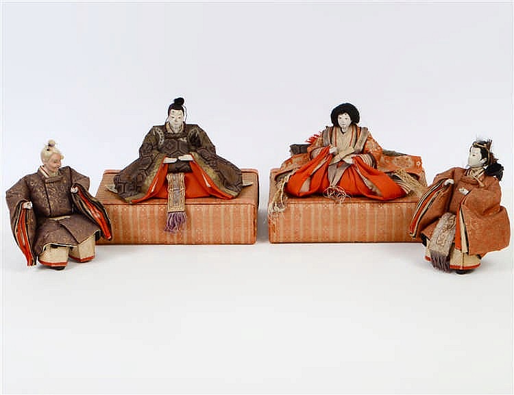 Appraisal: FOUR JAPANESE KABUKI DOLLSMid th Century Each painted and elegantly