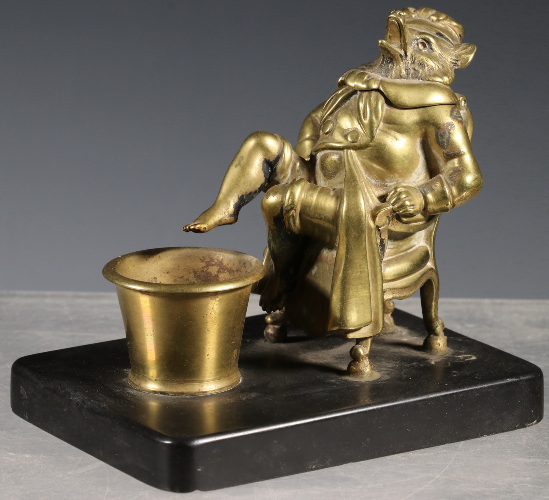 Appraisal: TH C BRONZE FOX INKWELL Depicting a Fox-headed Man seated