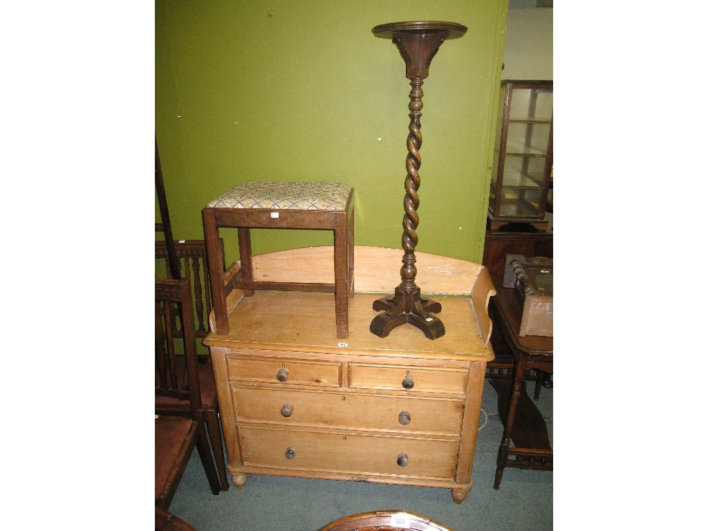 Appraisal: Lot comprising stool barley twist torchere and a pine washstand