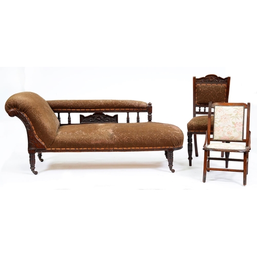 Appraisal: An Edwardian stained wood chaise longue a similar side chair