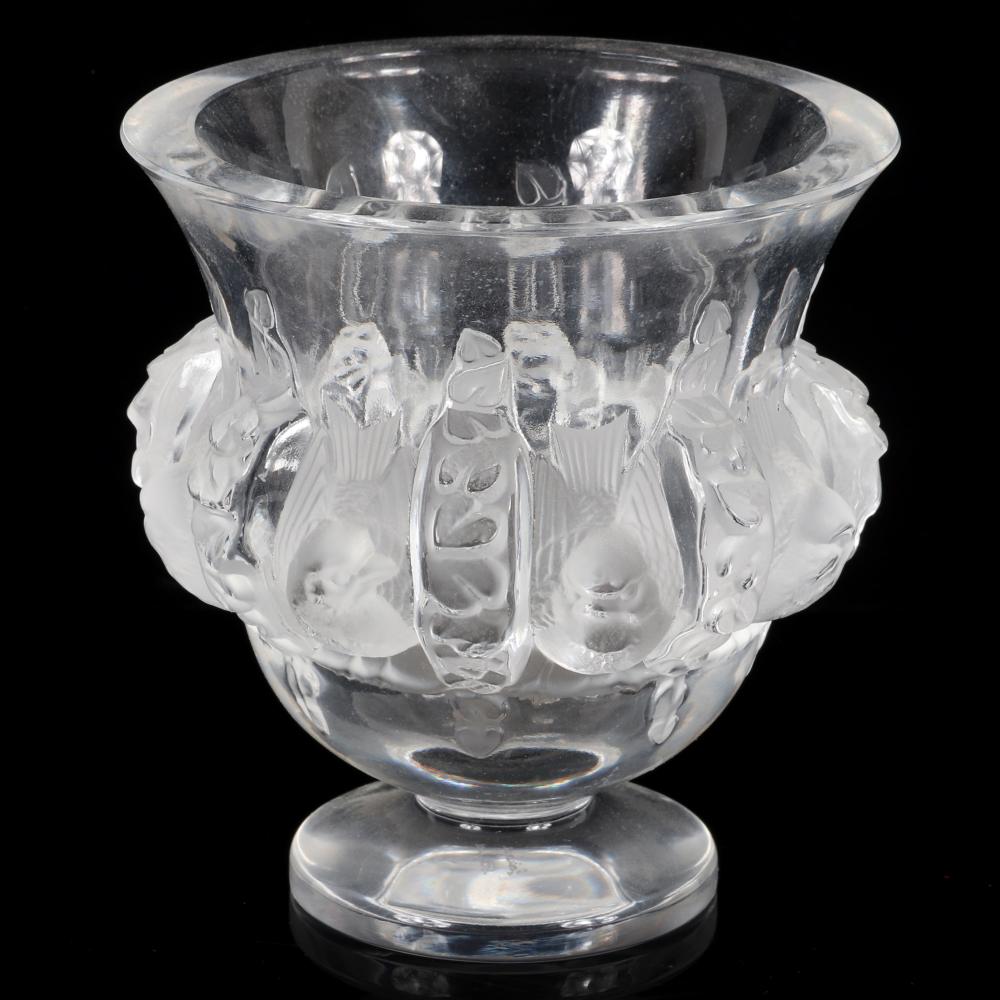 Appraisal: LALIQUE FRANCE FROSTED AND CLEAR CRYSTAL BIRD VASE H X