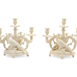 Appraisal: A Pair of German White Glazed Porcelain Candelabra th Century