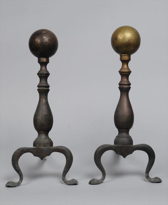 Appraisal: PAIR OF CHIPPENDALE-STYLE BRASS ANDIRONS Each with ball finial surmounting