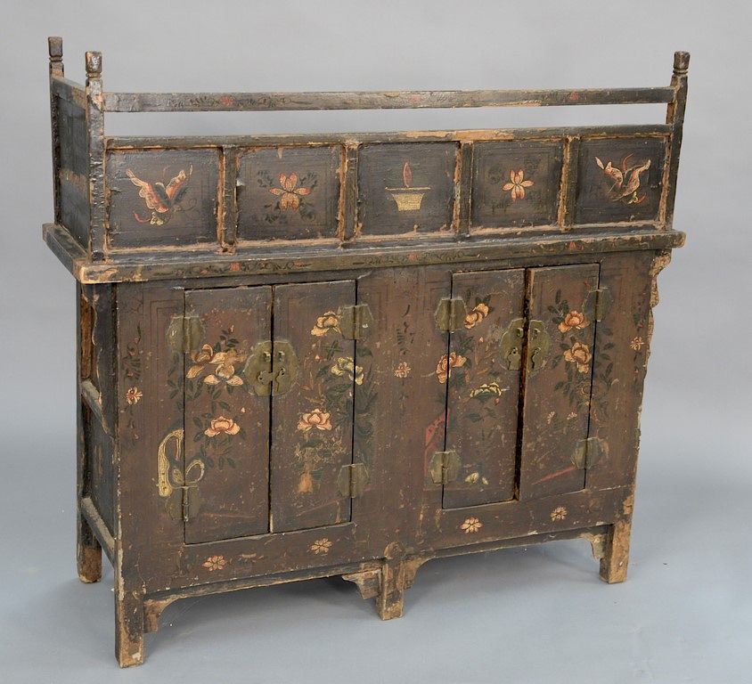 Appraisal: Chinese paint decorated cabinet with cribbed top over four doors