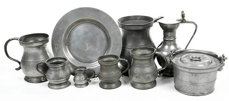 Appraisal: Pieces Assorted Pewter British th century comprising assembled set baluster