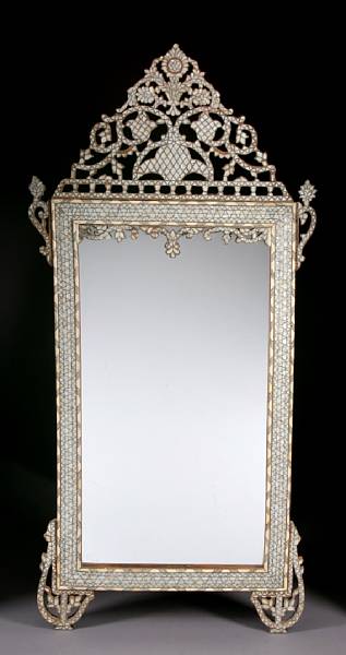 Appraisal: A Levantine shell and bone inlaid hardwood mirror The rectangular