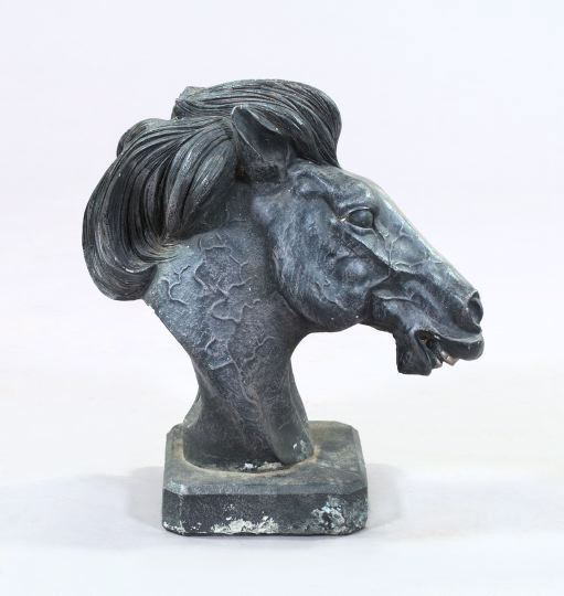 Appraisal: Large Anglo-American Black-Patinated Cast Stone Head of a Stallion first